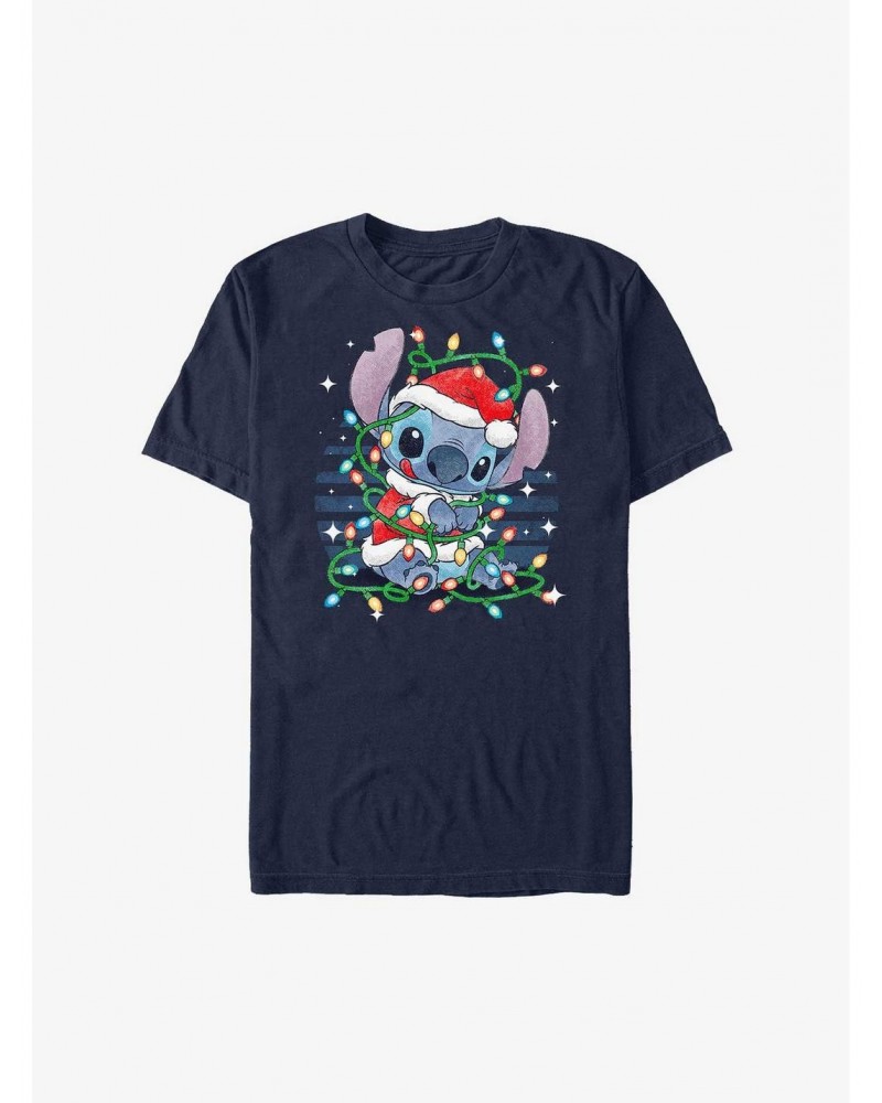 Disney Lilo & Stitch Santa Stitch Christmas Lights Extra Soft T-Shirt $8.37 T-Shirts