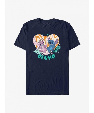 Disney Lilo & Stitch Angel and Stitch Groovy Heart T-Shirt $7.84 T-Shirts