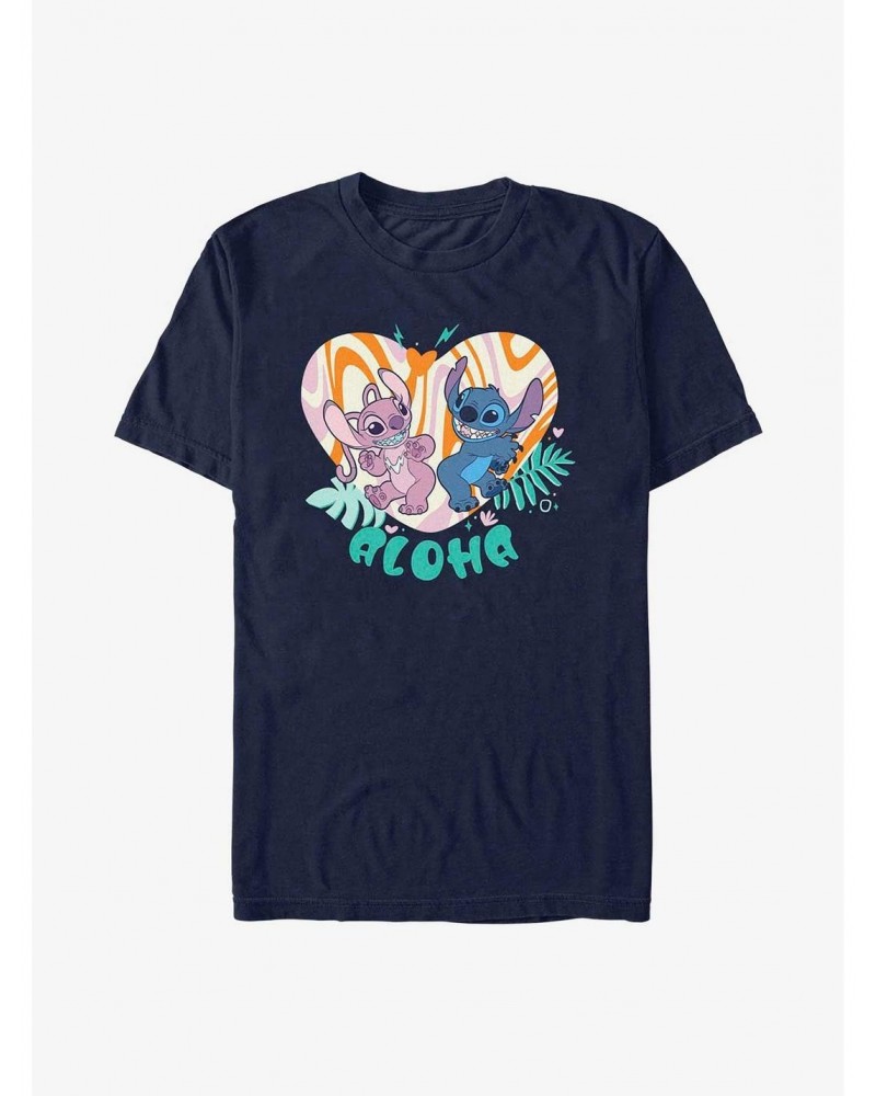 Disney Lilo & Stitch Angel and Stitch Groovy Heart T-Shirt $7.84 T-Shirts