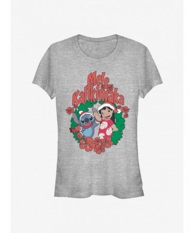 Disney Lilo & Stitch Christmas Wreath Girls T-Shirt $9.76 T-Shirts