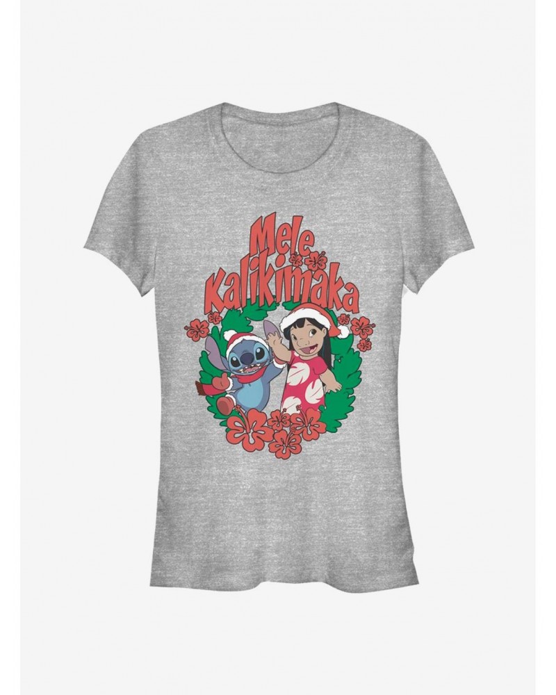 Disney Lilo & Stitch Christmas Wreath Girls T-Shirt $9.76 T-Shirts