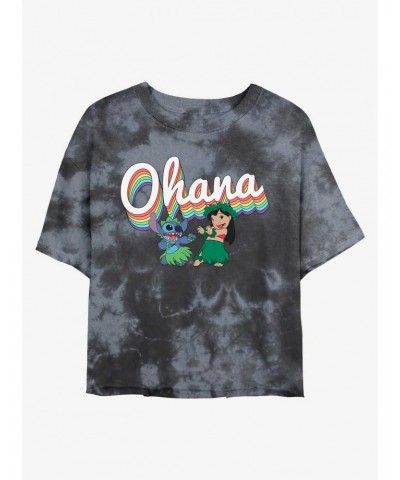 Disney Lilo & Stitch Rainbow Ohana Tie-Dye Girls Crop T-Shirt $9.71 T-Shirts