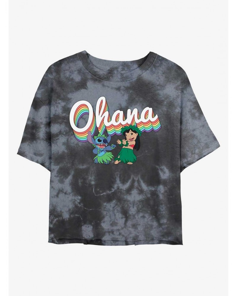 Disney Lilo & Stitch Rainbow Ohana Tie-Dye Girls Crop T-Shirt $9.71 T-Shirts