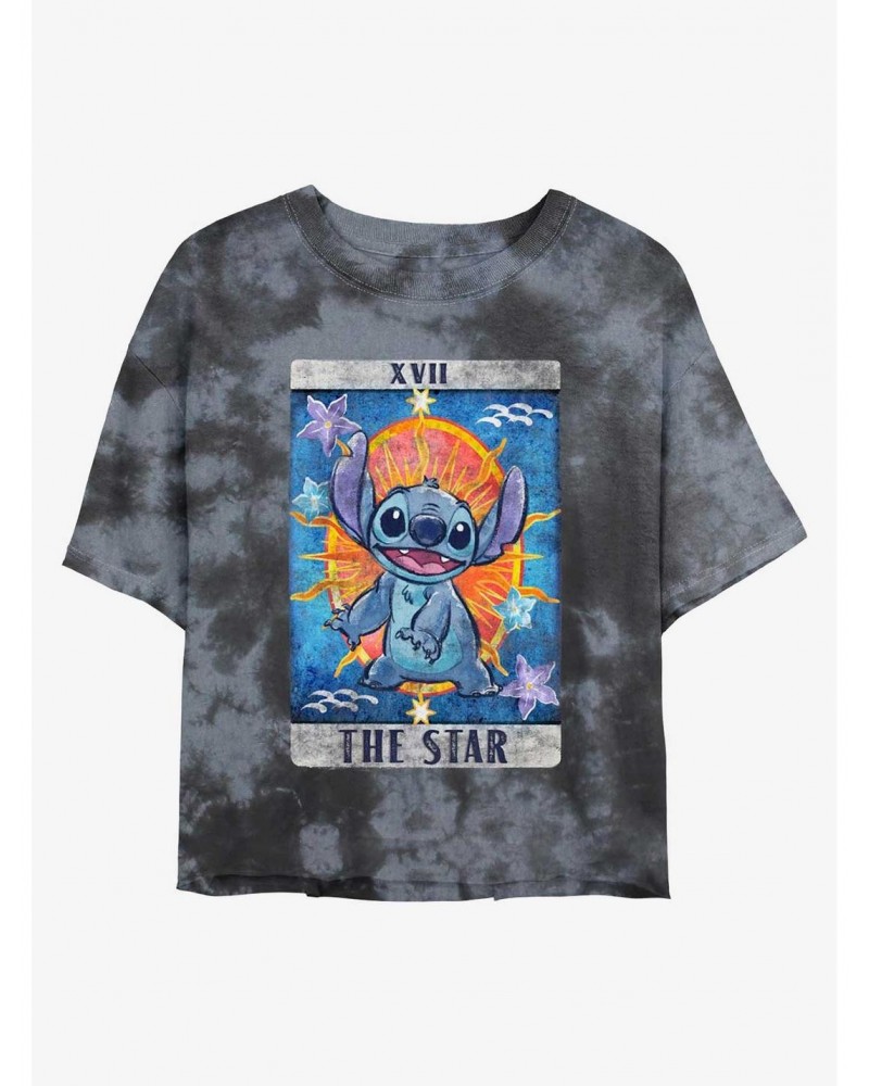 Disney Lilo & Stitch The Star Tarot Card Tie-Dye Girls Crop T-Shirt $11.56 T-Shirts