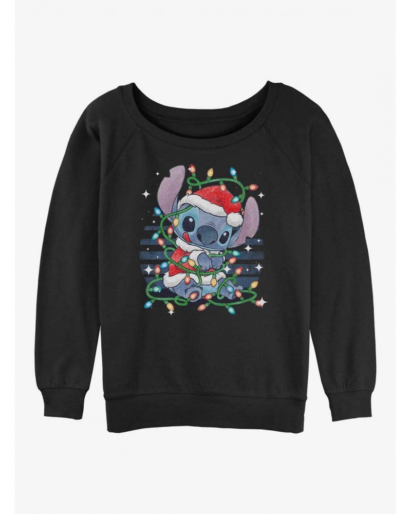 Disney Lilo & Stitch Christmas Lights Girls Slouchy Sweatshirt $14.17 Sweatshirts