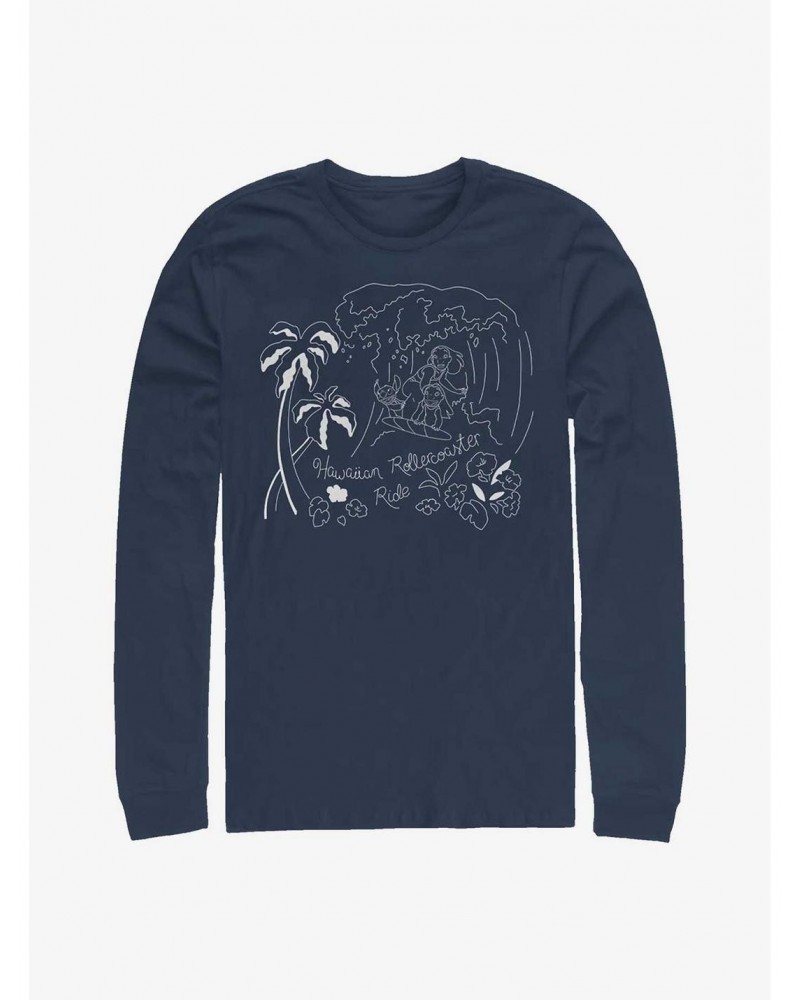 Disney Lilo & Stitch Hawaiian Rollercoaster Ride Long-Sleeve T-Shirt $10.79 T-Shirts