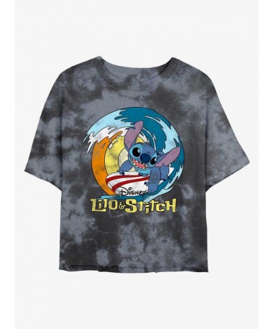 Disney Lilo & Stitch Surf's Up Tie-Dye Girls Crop T-Shirt $10.64 T-Shirts