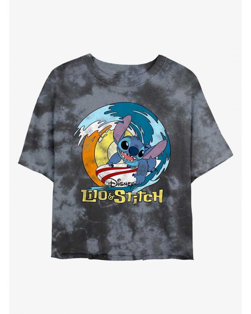 Disney Lilo & Stitch Surf's Up Tie-Dye Girls Crop T-Shirt $10.64 T-Shirts