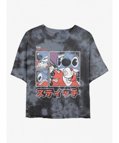 Disney Lilo & Stitch Pew Pew Japanese Lettering Tie-Dye Girls Crop T-Shirt $7.17 T-Shirts