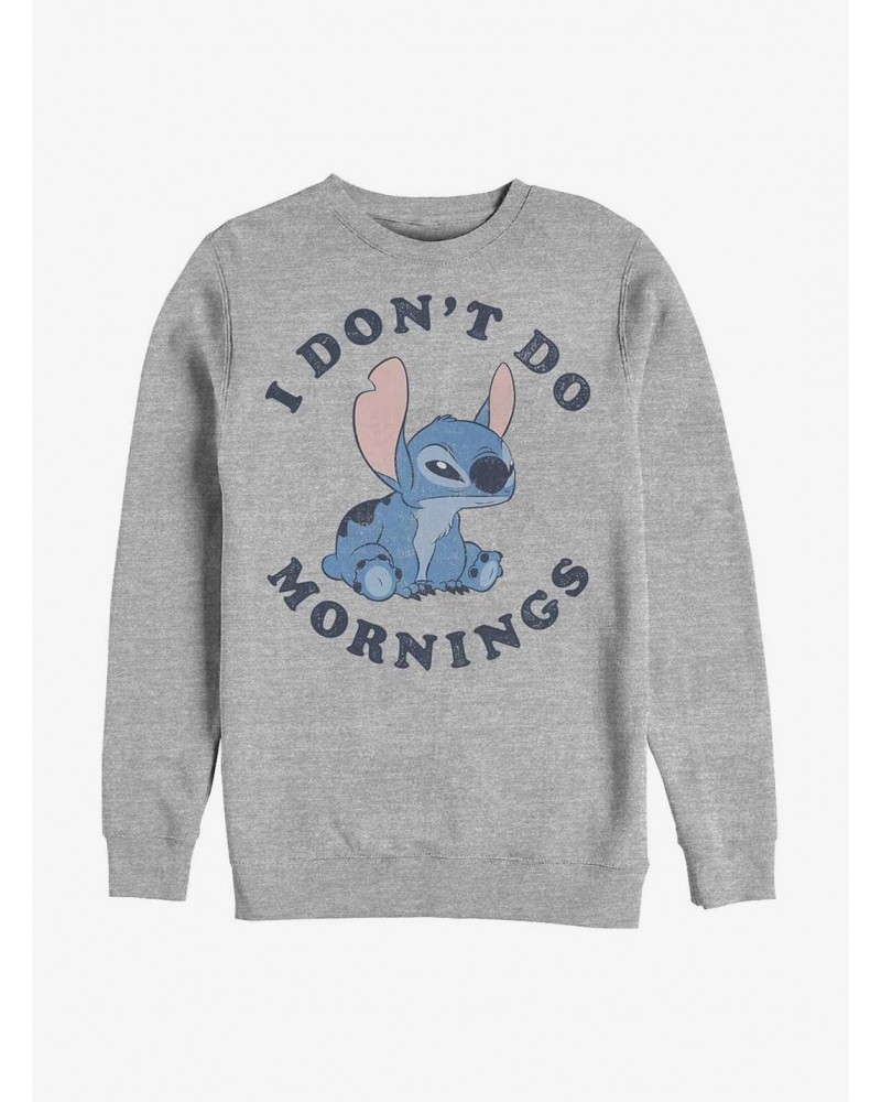 Disney Lilo & Stitch I Don't Do Mornings Crew Sweatshirt $9.45 Sweatshirts