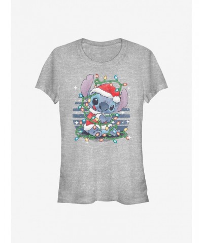 Disney Lilo & Stitch Holiday Lights Girls T-Shirt $8.96 T-Shirts