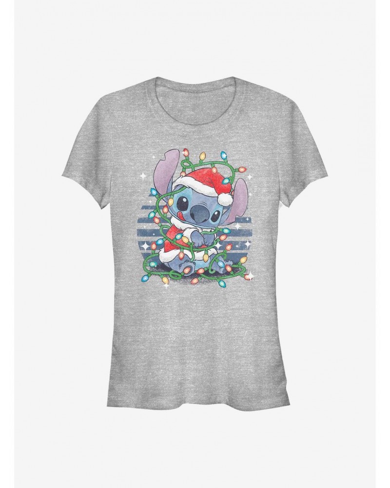 Disney Lilo & Stitch Holiday Lights Girls T-Shirt $8.96 T-Shirts