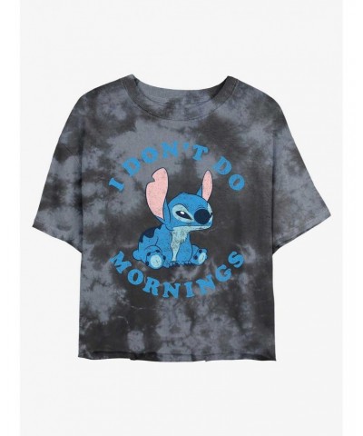 Disney Lilo & Stitch I Don't Do Mornings Tie-Dye Girls Crop T-Shirt $8.55 T-Shirts