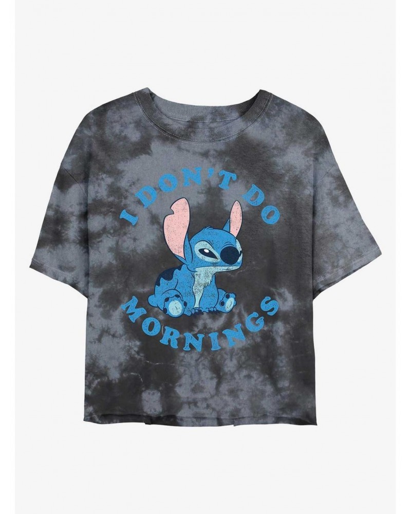 Disney Lilo & Stitch I Don't Do Mornings Tie-Dye Girls Crop T-Shirt $8.55 T-Shirts