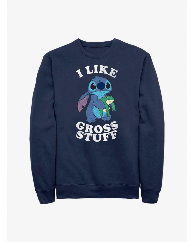 Disney Lilo & Stitch I Like Gross Stuff Stitch Crew Sweatshirt $13.58 Sweatshirts